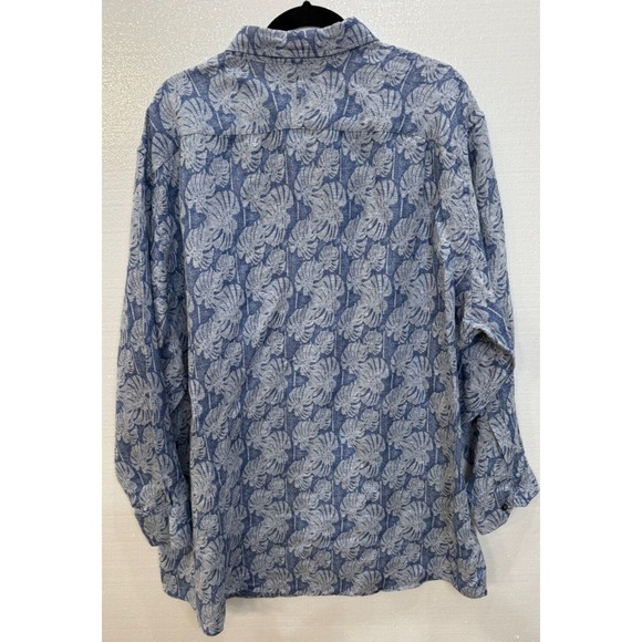 J Hilburn Custom Linen Shirt Denim Blue Tropical Print 3XL + See Measurements - Picture 2 of 6
